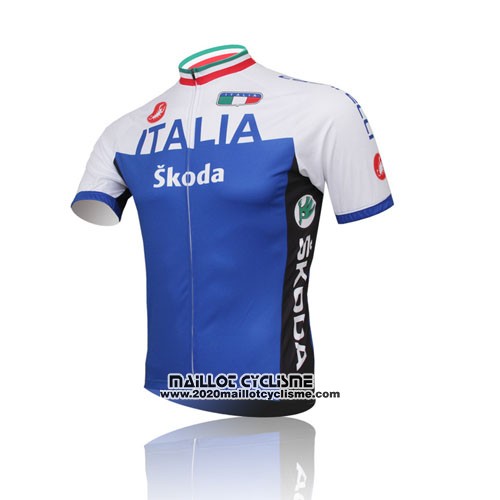 2014 Maillot Ciclismo Italie Blanc et Bleu Manches Courtes et Cuissard